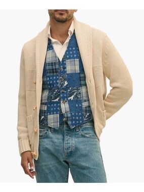 Brooks Brothers Oatmeal Shawl-Collar Toggle Cardigan
